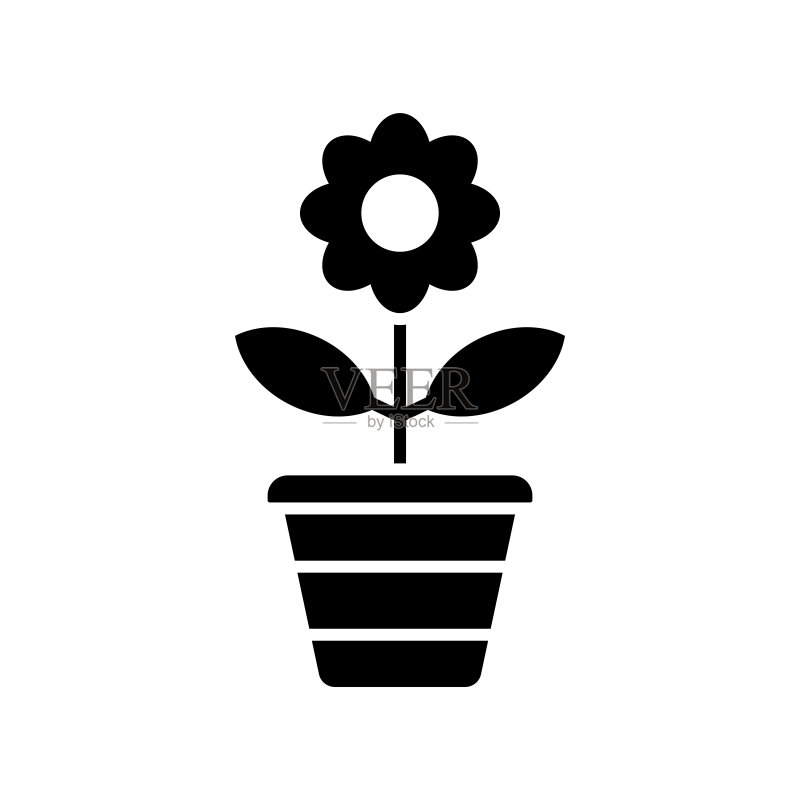盆栽花朵图标矢量设计模板,简约现代图标素材