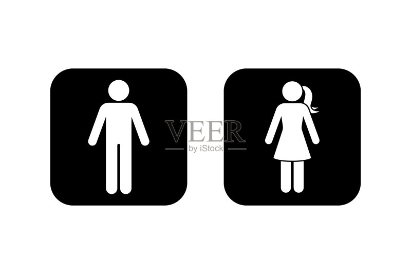 男女公共卫生间图标矢量图。洗手间标志,男女厕所,简笔画剪影图标素材