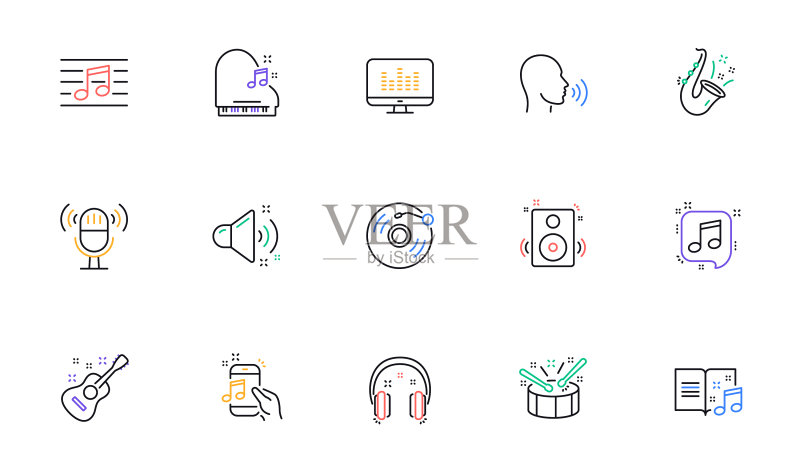 音乐线性图标吉他和音符图标素材