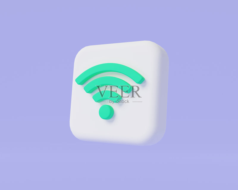 紫色背景上的WIFI图标:启用Wifi模式概念,无线网络图标,Wifi区域,Wifi连接,banner,3D渲染图标素材