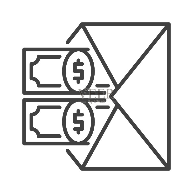装在信封里的两美元纸币,贿赂概念线性图标图标素材