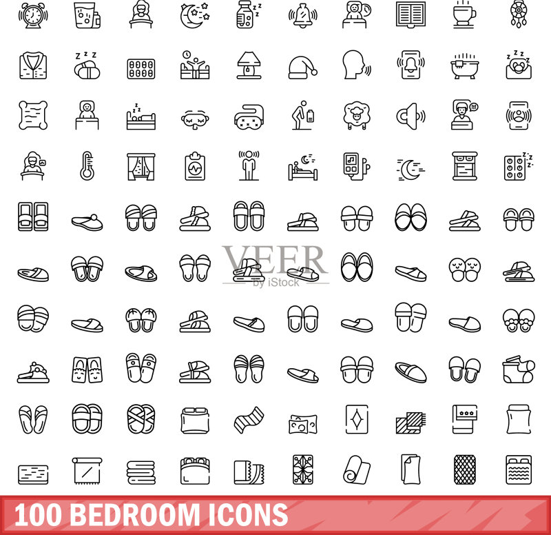 100个卧室图标轮廓合集图标素材