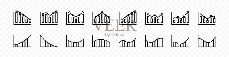 图表。 增长图扁平线性图标集。 增长条形图图标集合。 信息图表增长图标集。 增长图。 统计、数据信息信息图。 矢量图标素材
