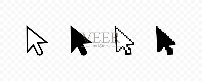 光标。光标图标集,隔离在透明背景上。电脑鼠标点击光标图标。鼠标点击光标集合。矢量图形图标素材