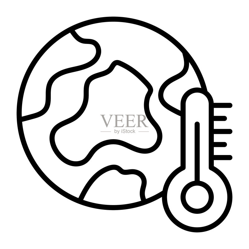 带有显示全球变暖概念图标的温度计的世界地球仪,世界地球日矢量宣传图标素材