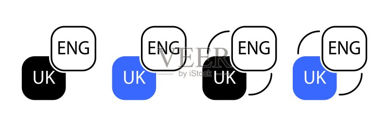 乌克兰语-英语翻译图标集(扁平风格,彩色,矢量图)图标素材