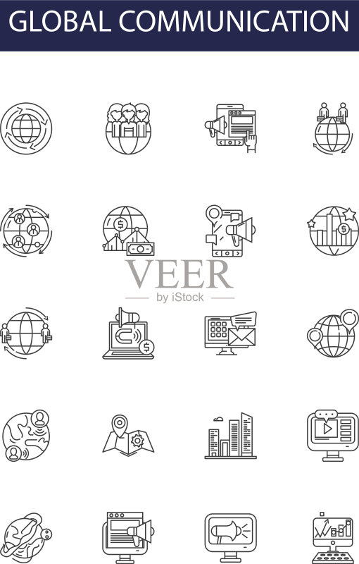 全球通信线性图标和标志图标素材