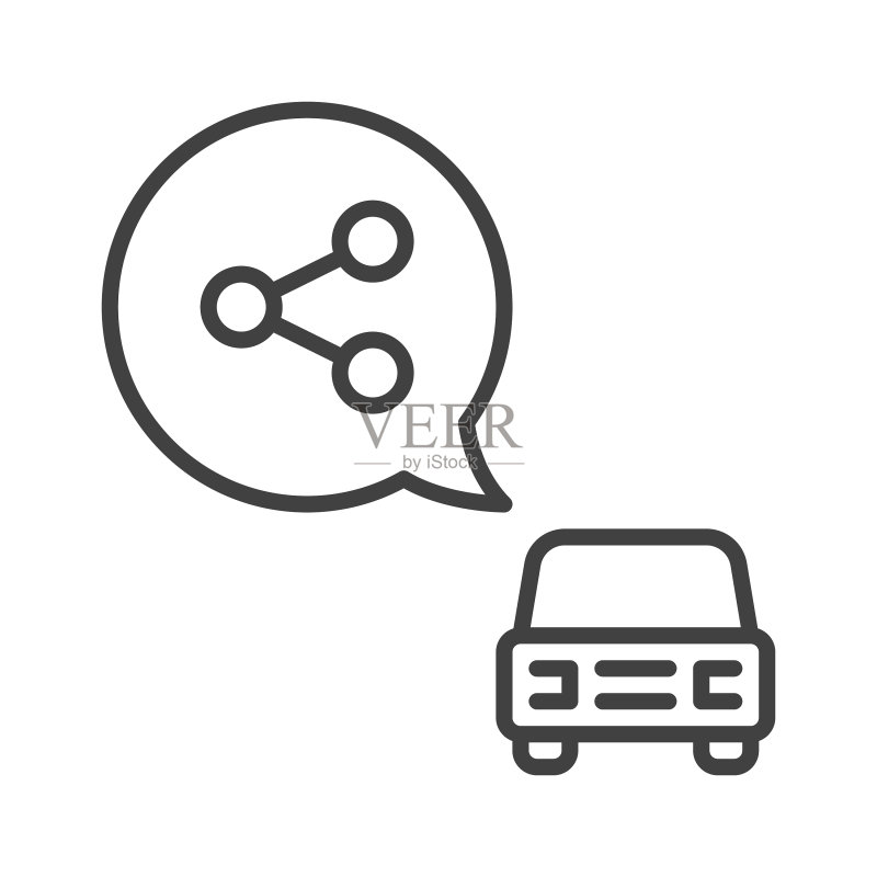 汽车和语音气泡拼车概念线性图标素材
