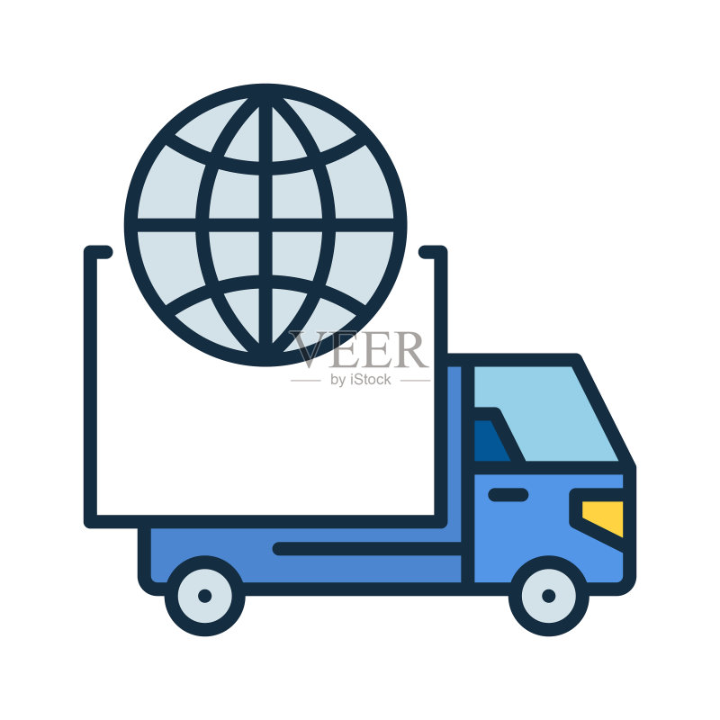 带有地球仪的卡车:全球配送概念图标素材