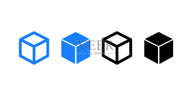 立方体插图的蓝黑色集合,3D盒子透视标志立方体矢量图标图标素材