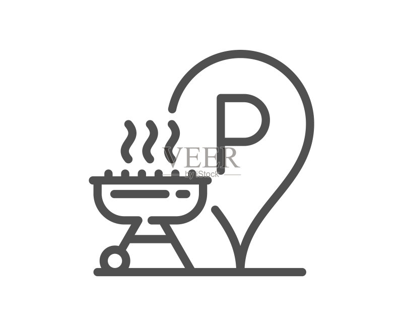 烧烤场所线条图标,用于烹饪的烧烤炉图标素材