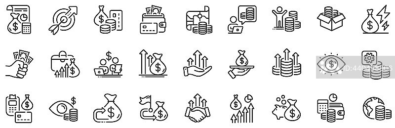金融线性图标:会计、硬币、预算图标素材