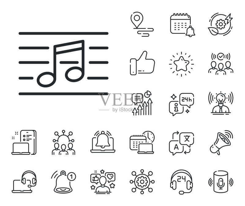 音符线条图标。音乐符号。位置、技术和智能音箱。矢量图标素材