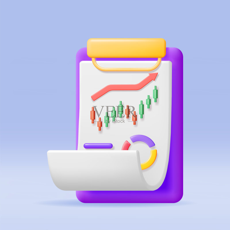 带有饼图的3D剪贴板纸张图标素材