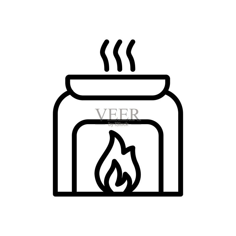 白色背景上隔离的桑拿加热器轮廓矢量图标。用于Web、移动和UI设计的桑拿加热器线条图标。图标素材
