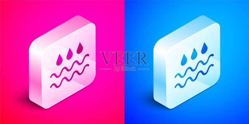粉蓝背景的2.5D水滴波浪图标图标素材