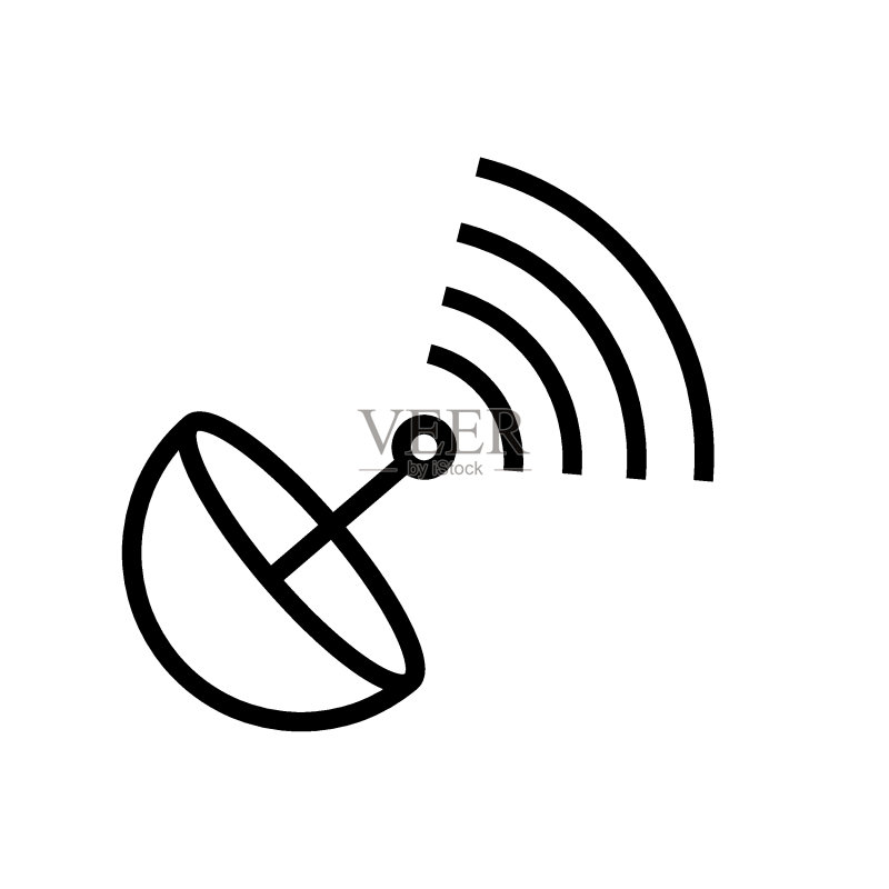白色背景上的无线网络图标:带天线和信号覆盖标志的矢量无线网络开关图标素材