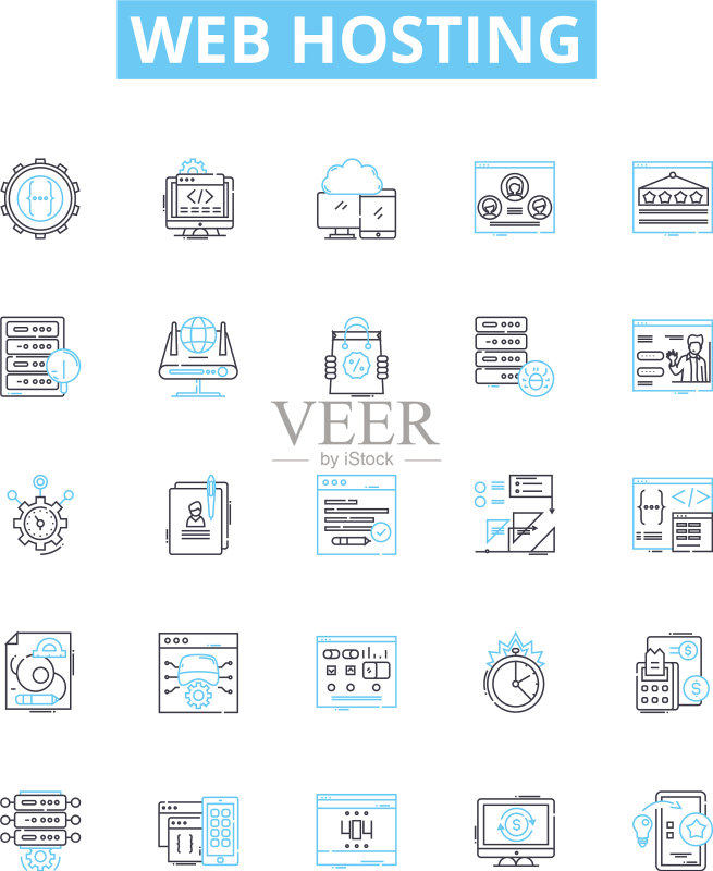 Web Hosting线性图标集图标素材