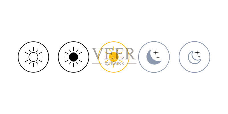 扁平风格的太阳和月亮:矢量日夜图标,月亮和星星标志图标素材