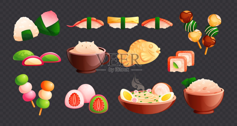 可爱的亚洲食物套餐图标素材