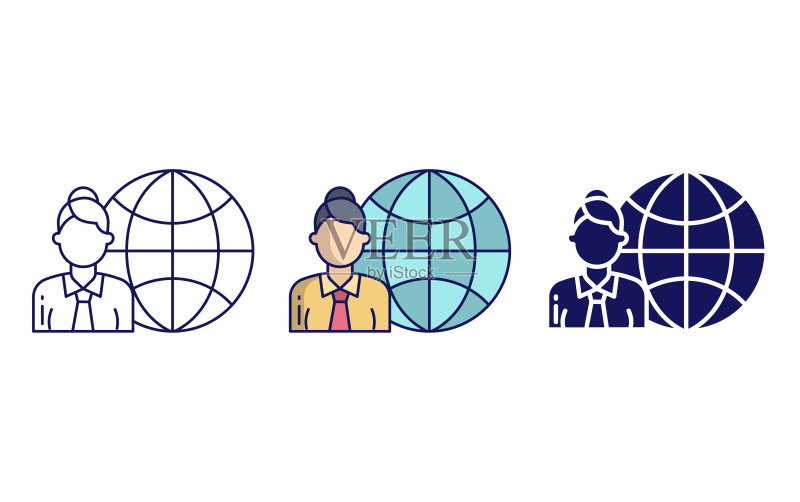 线稿地球女人矢量图标图标素材