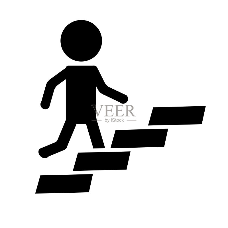 人们走上楼梯的轮廓图标。矢量。图标素材