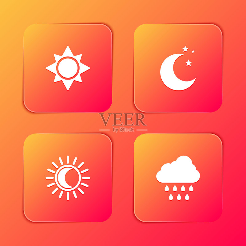 太阳、月亮和星星、日食和雨云图标矢量图图标素材
