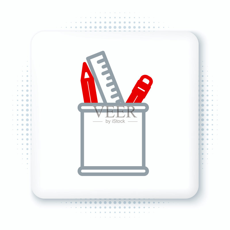 线稿文具图标 铅笔盒办公用品 白色背景图标素材