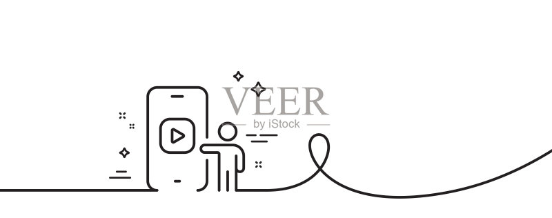 手机视频线性图标。智能手机应用程序标志。带有卷曲的连续线。矢量图标素材