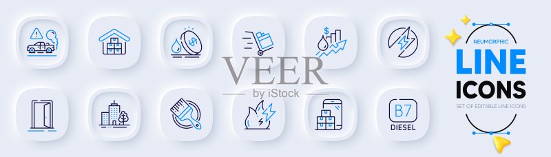 火焰能量,画笔和移动库存WEB应用线性图标。矢量图图标素材