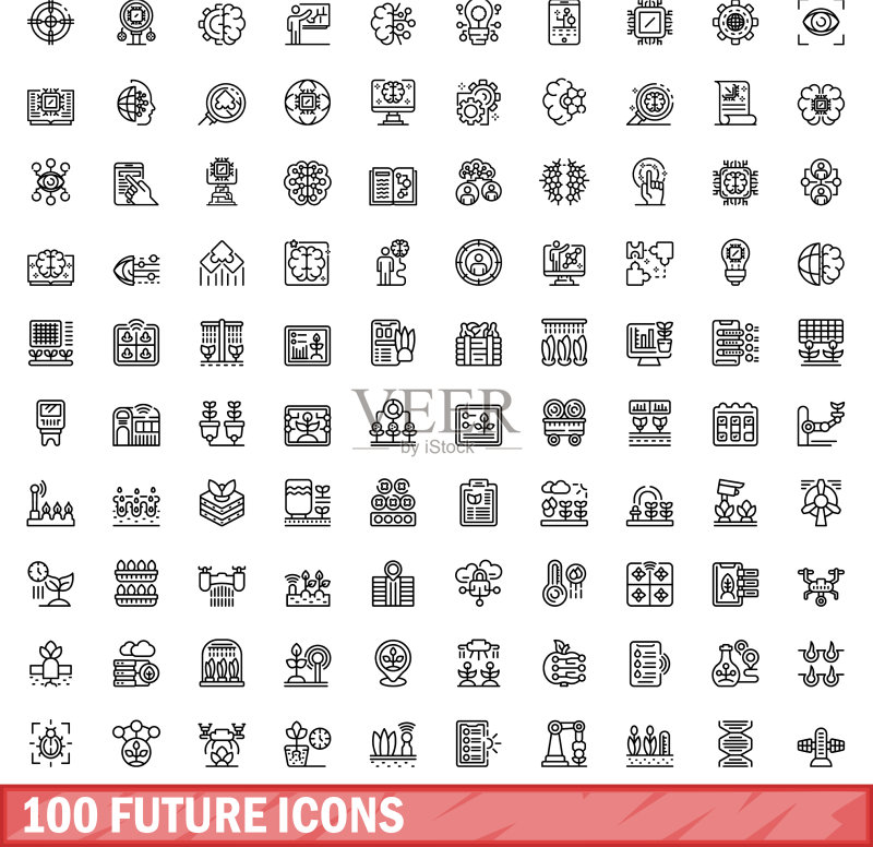100个未来图标轮廓风格图标素材