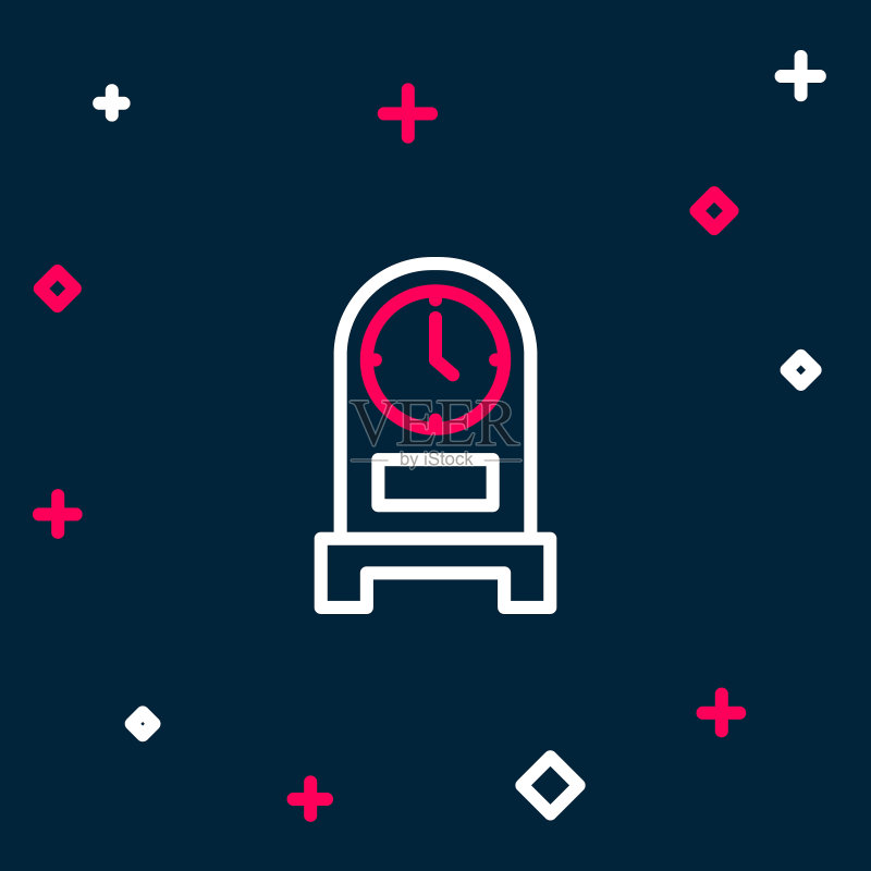 蓝色背景上的线性古董时钟图标。彩色轮廓概念。矢量素材图标素材