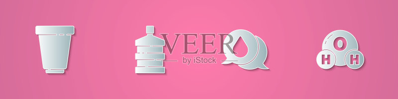 滤水器大瓶水水滴气泡H2O剪纸风矢量素材图标素材
