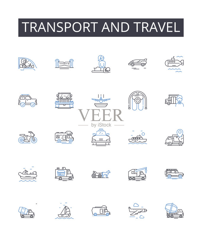 交通运输和旅行线性图标合集:鸟瞰图、全景图、顶视图、远景、视点、风景、透视矢量和线性图,自上而下景观轮廓标志集图标素材