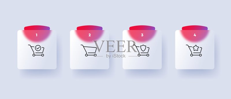 购物车图标集:用于运送食品的金属购物车,玻璃拟物化风格商业广告矢量图标图标素材