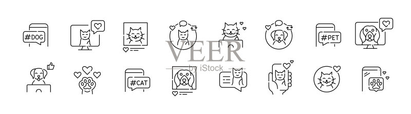 像素完美可编辑描边宠物社交媒体图标图标素材