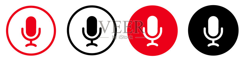 麦克风扬声器按钮图标,语音麦克风按钮标志 - 矢量素材图标素材