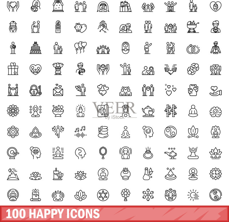 100个快乐图标集合(轮廓风格)图标素材