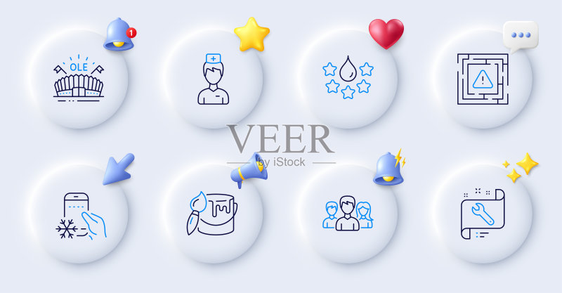 医生、扳手和团队合作线性图标。适用于Web应用程序、印刷。矢量图标素材