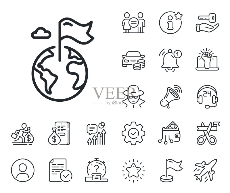 地图线图标上的旗帜:目标目的地标志矢量图图标素材