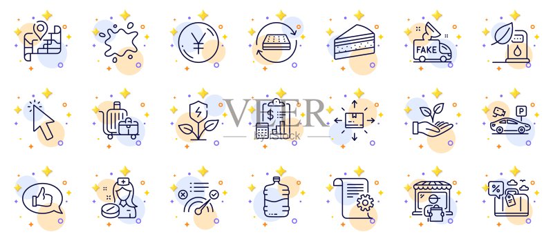 停车安全、地图和生态能源线性图标轮廓集,适用于Web应用,象形图标,矢量图图标素材