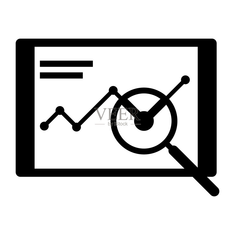 带有放大镜图标的数字平板电脑和金融App图标素材