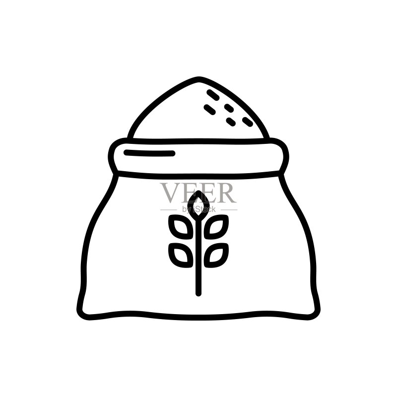 白色背景上的袋装小麦线条图标图标素材
