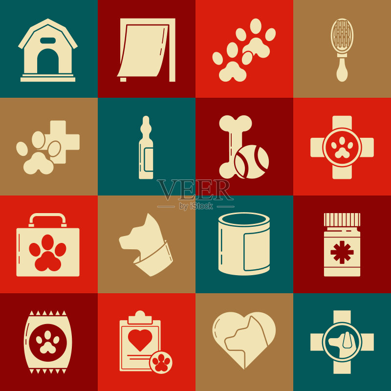 宠物医院标志、宠物药品、爪印图标矢量素材图标素材