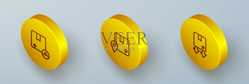 2.5D纸板箱、带纸板的地点和纸板交通标志图标矢量集图标素材