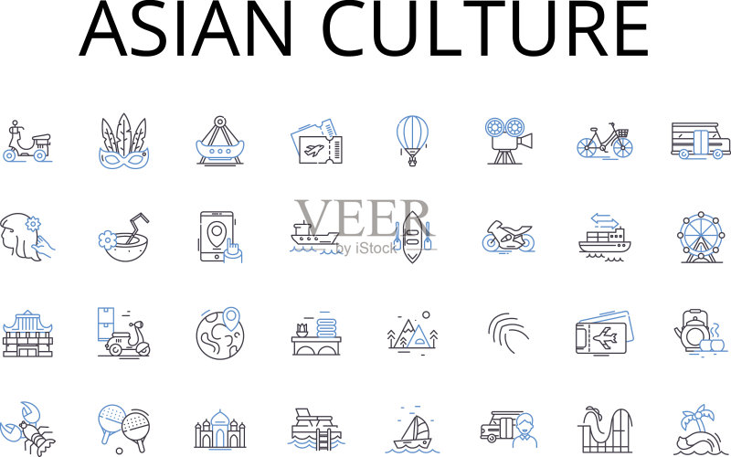 亚洲文化线性图标合集图标素材