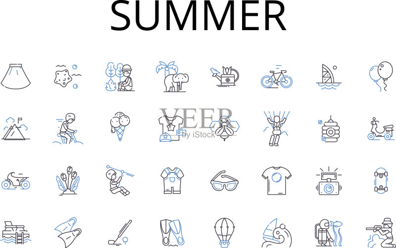 夏季线条图标系列:热浪阳光图标素材