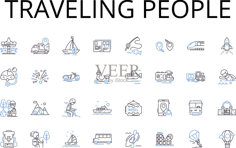 漫游旅行人物线性图标合集图标素材