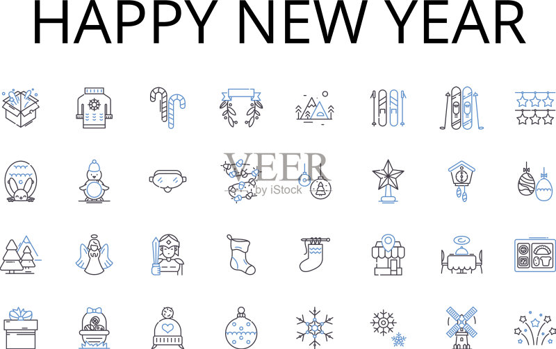 新年快乐线性图标合集图标素材