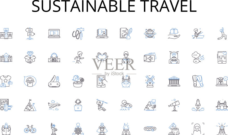 可持续旅行线性图标集图标素材